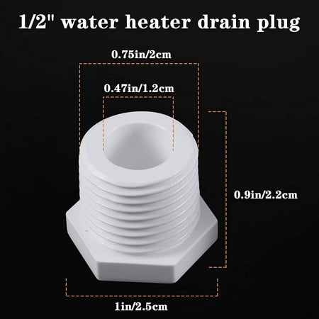 6 Pieces RV Hot Water Heater Drain Plug with Tape 1/2 Inch NPT Drain Plug White Plastic Drain Plug Compatible with RV Camper and Atwood Water Heater 11630 91857 